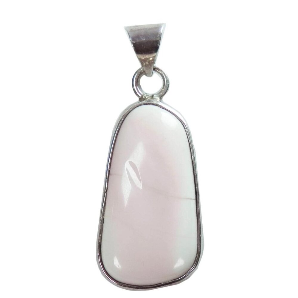 Sterling Silver 2" Light Pink Mangano Calcite Smooth Stone Necklace Pendant